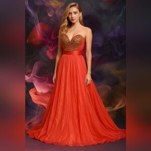 Angela & Alison Watermelon Strapless Gown